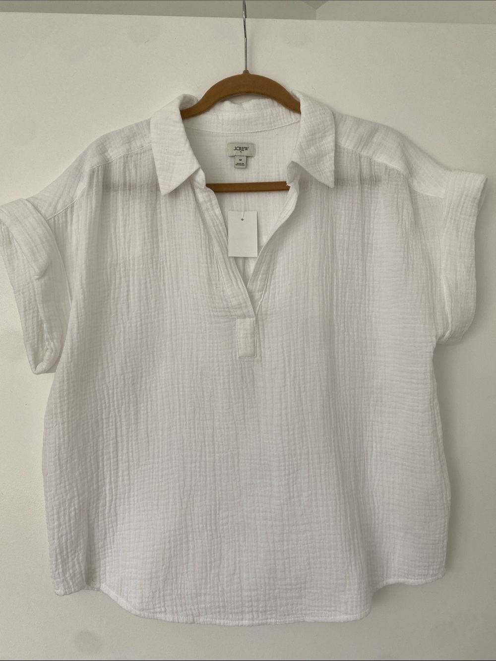 J. Crew Factory White Gauze Polo-Style Relaxed Tunic